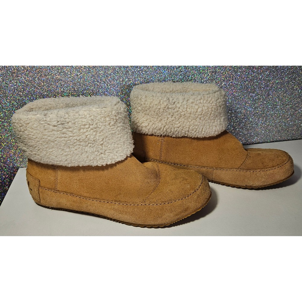 Sorel Tawny Buff Stumptown Suede Faux Fur Lined Ankle Booties Slip‎ On Warm 9